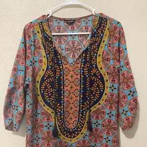 Women Bohemian Neck Tie Vintage Printed Ethnic Style Summer Shift Dress
